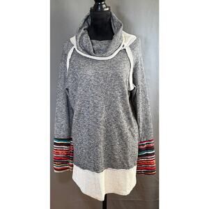 Egs California Cowl Neck Tunic Sweatshirt XL Heather Gray Raglan Stripe Cuffs
